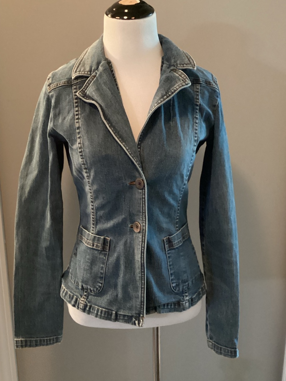 Halogen Small Denim Jacket Blazer Cotton Blend 2-buttons